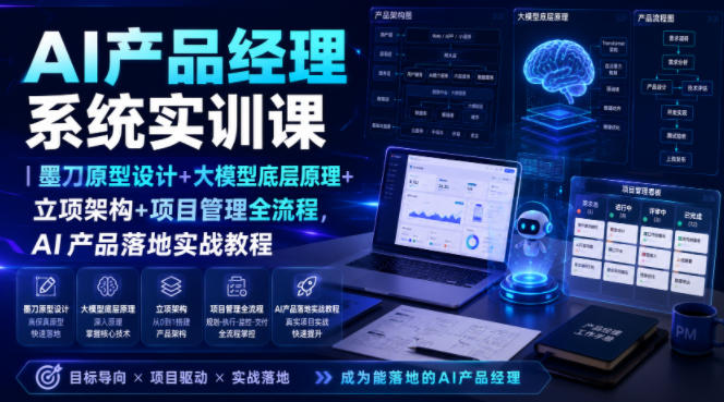 AI产品经理系统实训课｜墨刀原型设计+大模型底层原理+立项架构+项目管理全流程，AI产品落地实战教程|无忧资源社
