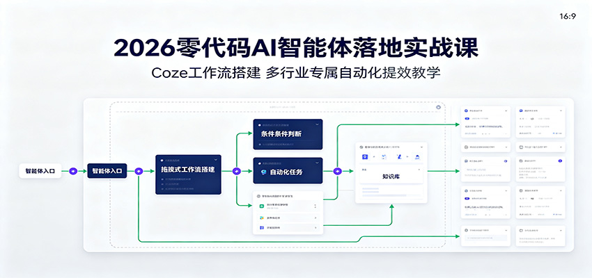 2026零代码AI智能体落地实战课：Coze工作流搭建，多行业专属自动化提效教学|无忧资源社