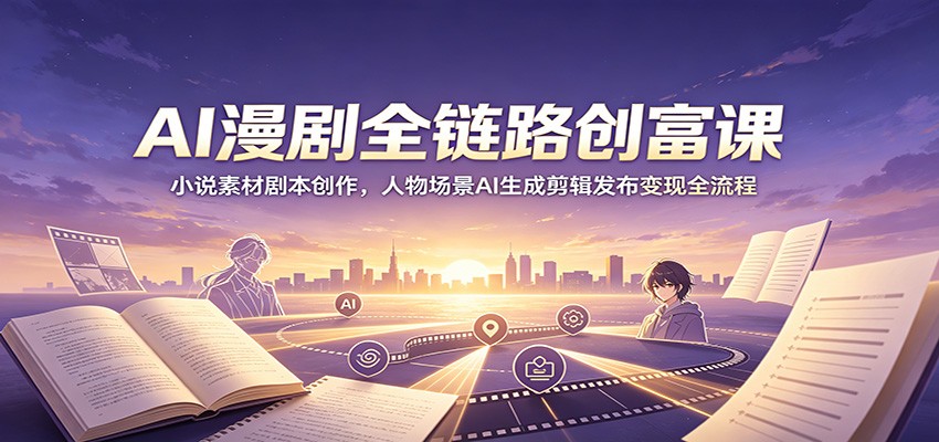 AI漫剧全链路创富课：小说素材剧本创作，人物场景AI生成剪辑发布变现全流程|无忧资源社
