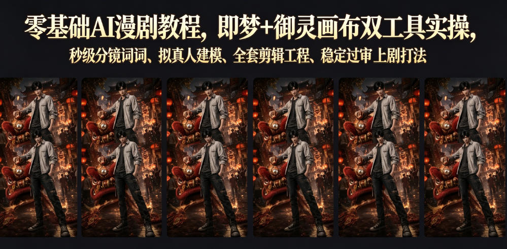 零基础AI漫剧教程，即梦+御灵画布双工具实操，秒级分镜提示词、拟真人建模、全套剪辑工程、稳定过审上剧打法|无忧资源社