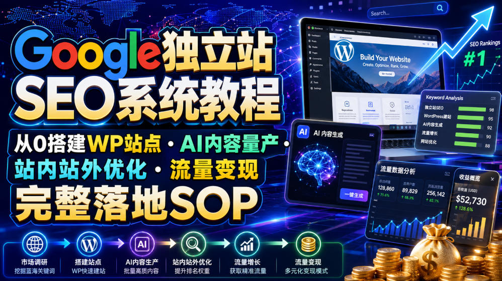 Google独立站SEO系统教程，从0搭建WP站点・AI内容量产・站内站外优化・流量变现完整落地SOP（2026年7月）|无忧资源社