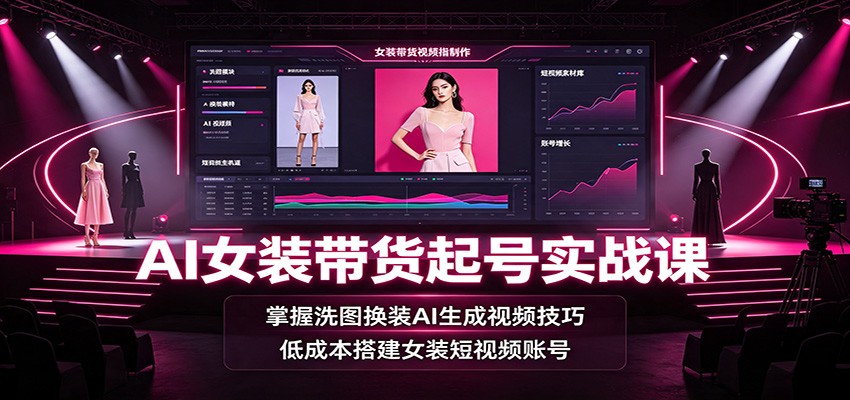 AI女装带货起号实战课：掌握洗图换装AI生成视频技巧，低成本搭建女装短视频账号|无忧资源社
