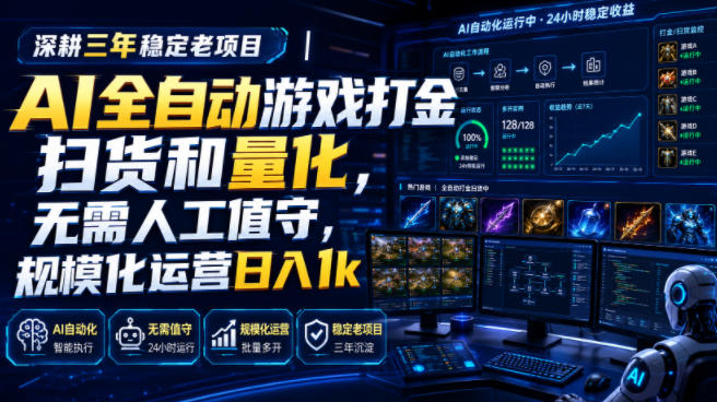 深耕三年稳定老项目｜AI全自动游戏打金扫货和量化，无需人工值守，规模化运营日入1k【揭秘】|无忧资源社
