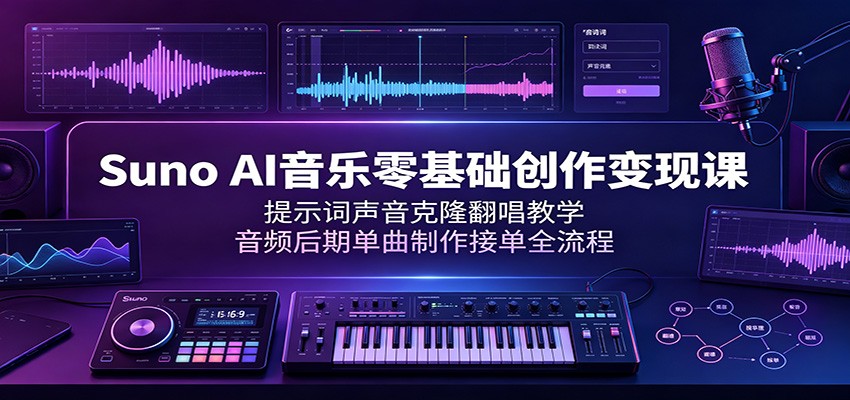 Suno AI音乐零基础创作变现课：提示词声音克隆翻唱教学，音频后期单曲制作接单全流程|无忧资源社