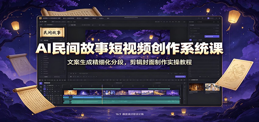 AI民间故事短视频创作系统课：文案生成精细化分段，剪辑封面制作实操教程|无忧资源社