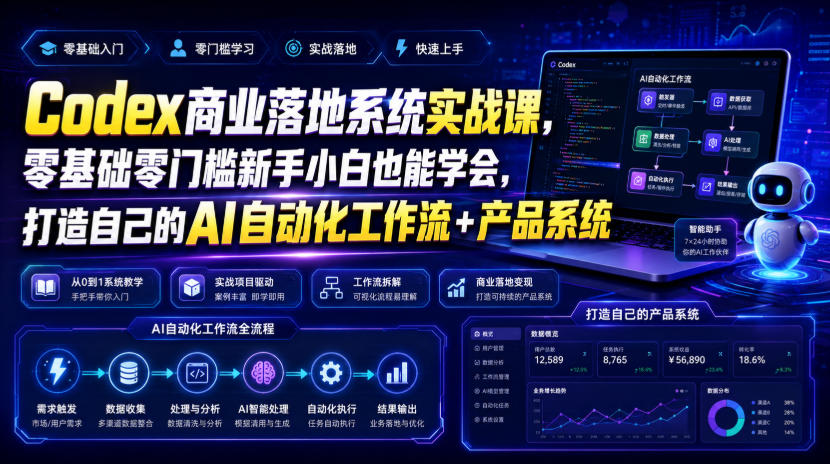 Codex商业落地系统实战课,零基础零门槛新手小白也能学会,打造自己的AI自动化工作流+产品系统|无忧资源社