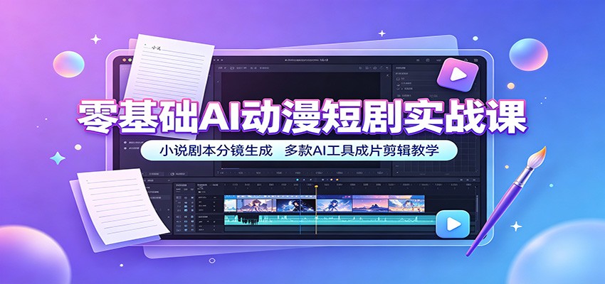零基础AI动漫短剧实战课：小说剧本分镜生成，多款AI工具成片剪辑教学|无忧资源社