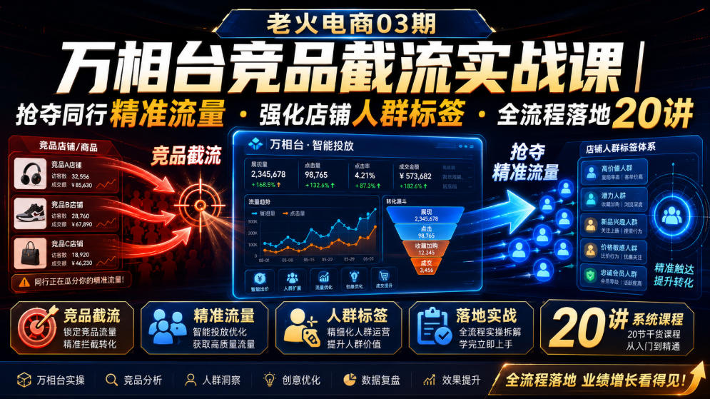 老火电商03期・万相台竞品截流实战课｜抢夺同行精准流量・强化店铺人群标签・全流程落地20讲|无忧资源社