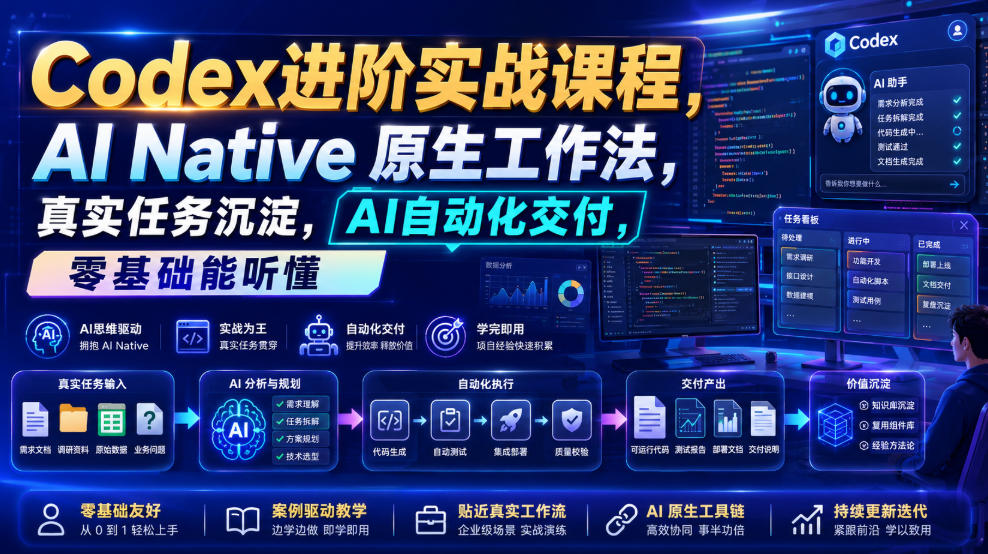 Codex进阶实战课｜AI Native原生工作法，22节真实任务落地，从配置到AI自动化交付全链路教程|无忧资源社