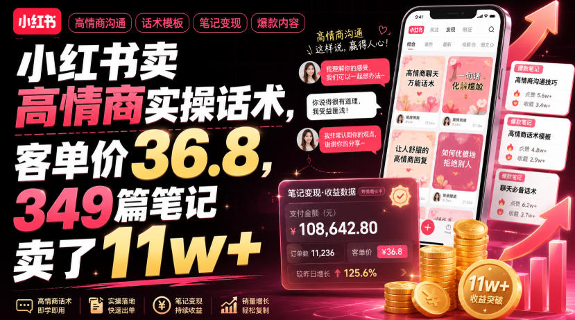 小红书卖高情商实操话术，客单价36.8，349篇笔记卖了11w+！|无忧资源社