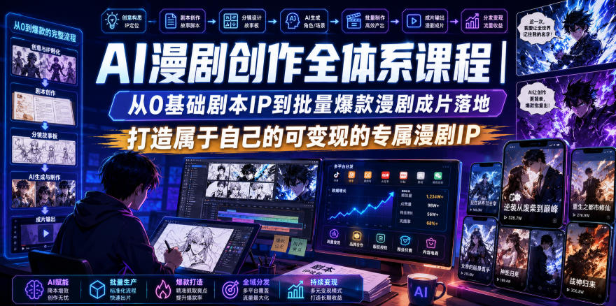 AI漫剧创作全体系课程｜从0基础剧本IP到批量爆款漫剧成片落地，打造属于自己的可变现的专属漫剧IP|无忧资源社