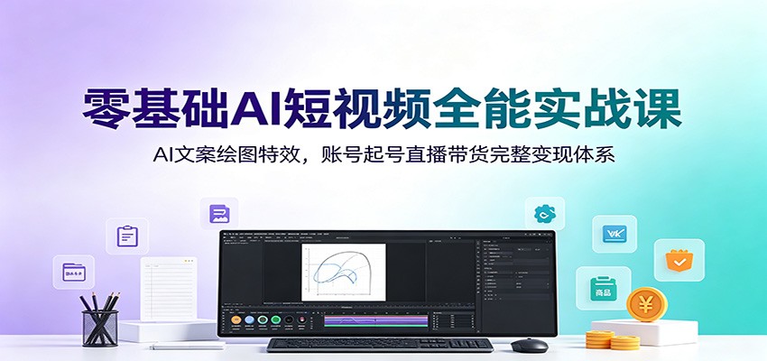 零基础AI短视频全能实战课：AI文案绘图特效，账号起号直播带货完整变现体系|无忧资源社