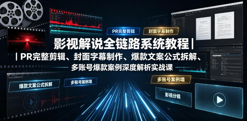 影视解说全链路系统教程｜PR完整剪辑、封面字幕制作、爆款文案公式拆解、多账号爆款案例深度解析实战课|无忧资源社