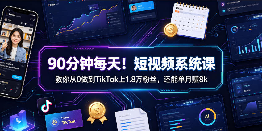 90分钟每天！短视频系统课教你从0做到TikTok上1.8万粉丝，还能单月賺8k【原创双语字幕】|无忧资源社