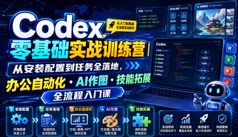 Codex零基础实战训练营｜从安装配置到任务全落地，办公自动化・AI作图・技能拓展全流程入门课|无忧资源社