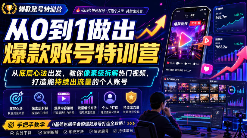 从0到1做出爆款账号特训营，从底层心法出发，教你像素级拆解热门视频，打造能持续出流量的个人账号|无忧资源社