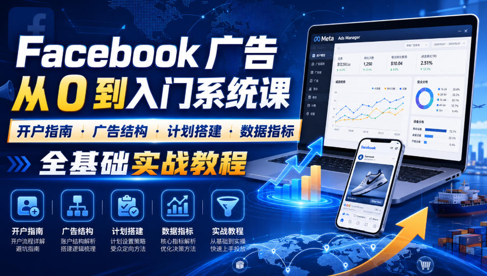 Facebook广告新手从0到入门系统课｜开户指南・广告结构・计划搭建・数据指标全基础实战教程|无忧资源社