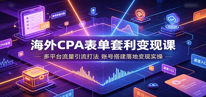 海外CPA表单套利变现课：多平台流量引流打法，账号搭建落地变现实操|无忧资源社
