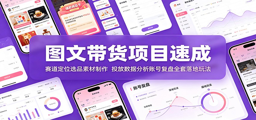 图文带货项目速成：赛道定位选品素材制作，投放数据分析账号复盘全套落地玩法|无忧资源社