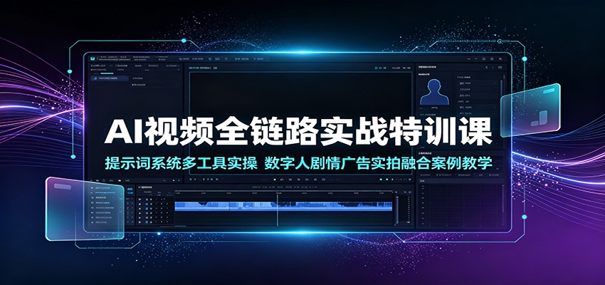 AI视频全链路实战特训课：提示词系统多工具实操，数字人剧情广告实拍融合案例教学|无忧资源社