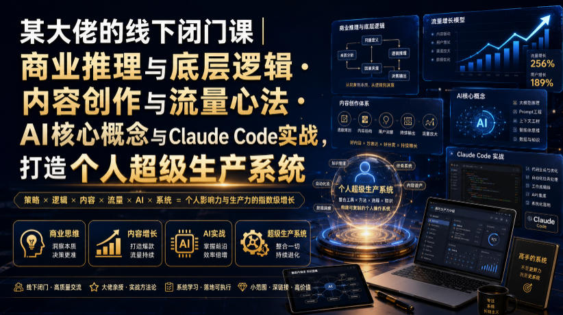 某大佬的线下闭门课｜商业推理与底层逻辑・内容创作与流量心法・AI核心概念与Claude Code实战，打造个人超级生产系统【录音+图片】|无忧资源社