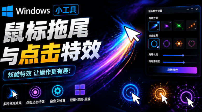 Windows特效小工具！一键给你的鼠标添加拖尾与点击动态特效，吾爱出品，免费使用Mouse Trail|无忧资源社