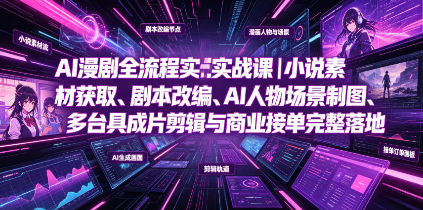 AI漫剧全流程实战课｜小说素材获取、剧本改编、AI人物场景制图、多工具成片剪辑、平台付费变现与商业接单完整落地|无忧资源社