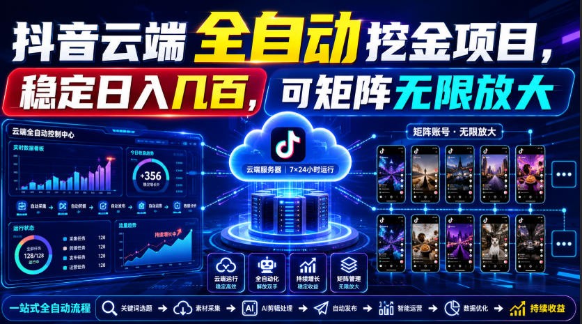 Dy云端全自动挖金项目,稳定日入几百,可矩阵无限放大!|无忧资源社