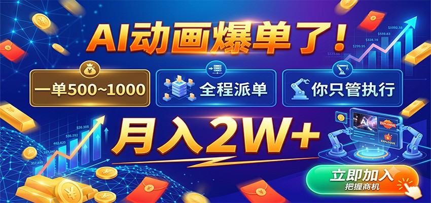 AI动画爆单了!一单500~1000,全程派单,你只管执行,月入2W+|无忧资源社