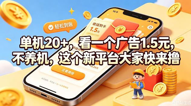 单机20+,看一个广告1.5米,不养机,这个新平台大家快来撸【揭秘】|无忧资源社