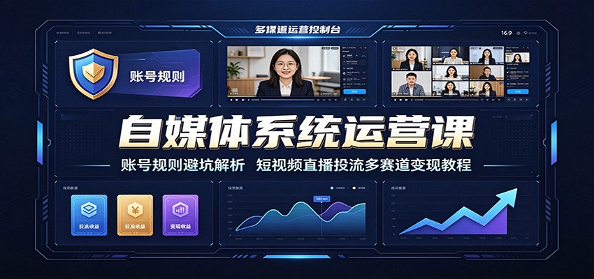 自媒体系统运营课：账号规则避坑解析，短视频直播投流多赛道变现教程|无忧资源社