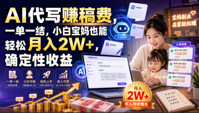 AI代写賺稿费，一单一结，小白宝妈也能轻松月入2W+，确定性收益【揭秘】|无忧资源社