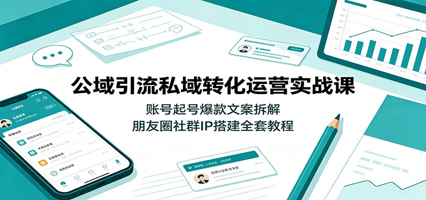 公域引流私域转化运营实战课:账号起号爆款文案拆解,朋友圈社群IP搭建全套教程|无忧资源社