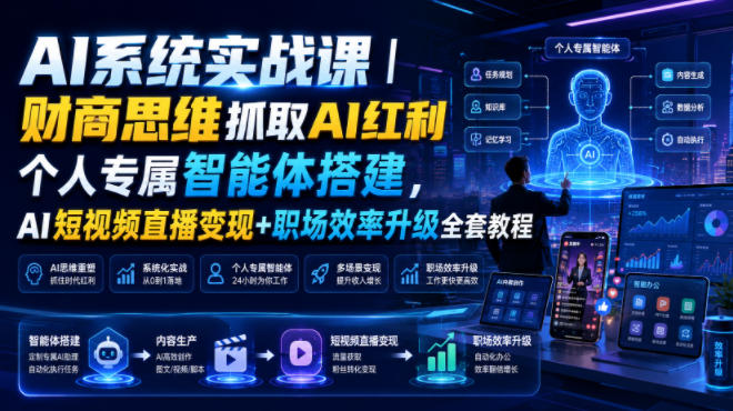 AI系统实战课|财商思维抓取AI红利|个人专属智能体搭建,AI短视频直播变现+职场效率升级全套教程|无忧资源社