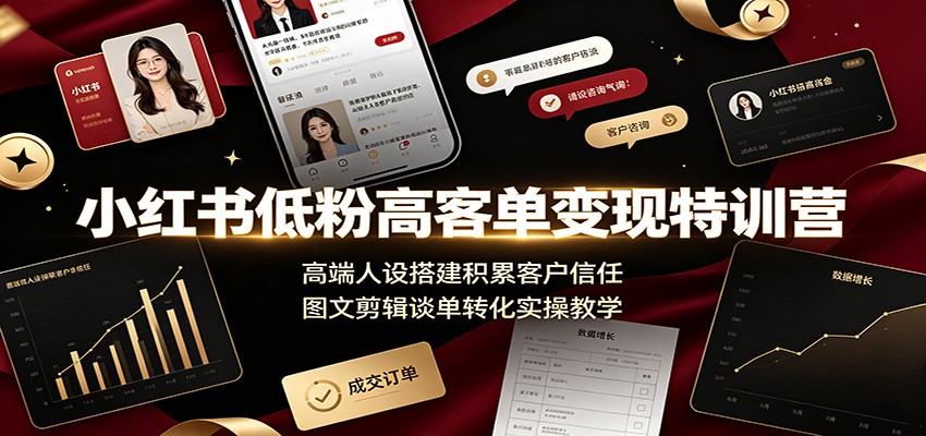 小红书低粉高客单变现特训营：高端人设搭建积累客户信任，图文剪辑谈单转化实操教学|无忧资源社