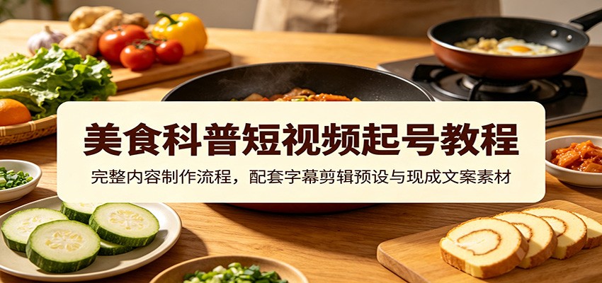 美食科普短视频起号教程：完整内容制作流程，配套字幕剪辑预设与现成文案素材|无忧资源社