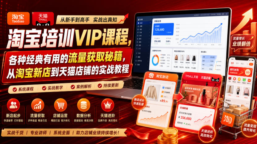 淘宝培训VIP课程，各种经典有用的流量获取秘籍，从淘宝新店到天猫店铺的实战教程（更新7月）|无忧资源社