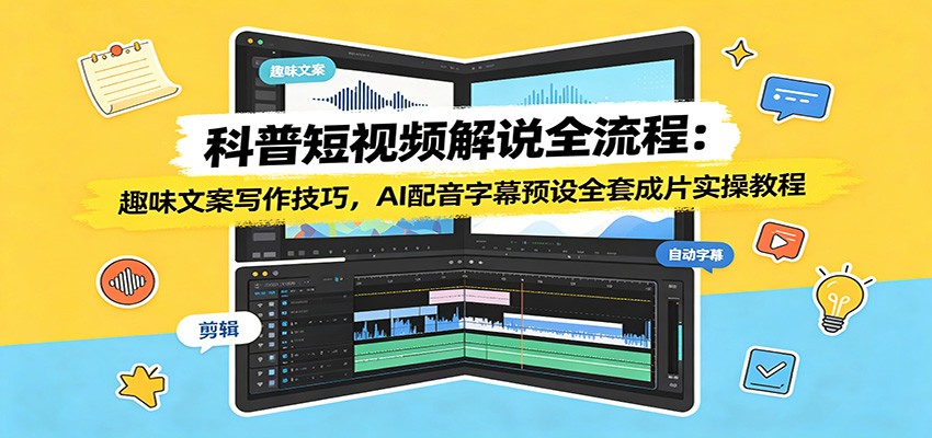 科普短视频解说全流程:趣味文案写作技巧,AI配音字幕预设全套成片实操教程|无忧资源社