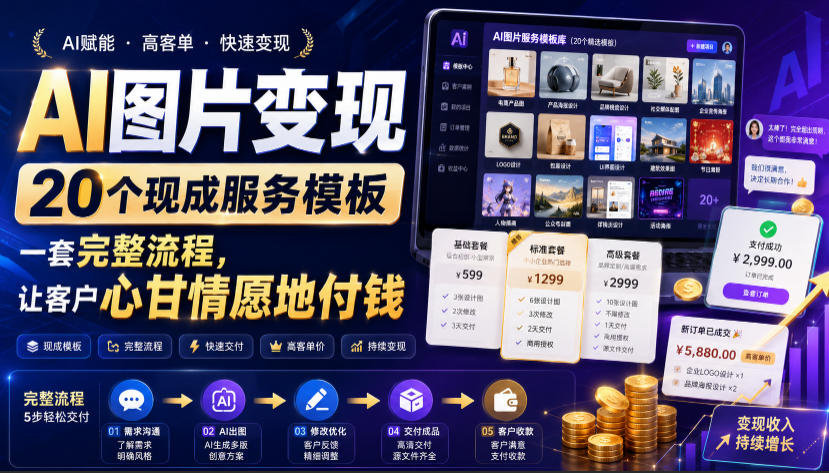 AI图片变现，20个现成服务模板，一套完整流程，让客户心甘情愿地付钱【原创双语字幕】|无忧资源社