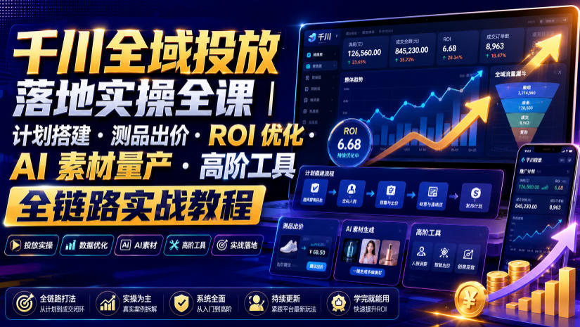 千川全域投放落地实操全课｜计划搭建・测品出价・ROI优化・AI素材量产・高阶工具全链路实战教程|无忧资源社