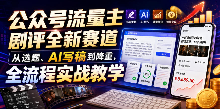 公众号流量主剧评全新赛道，从选题、AI写稿到降重，全流程实战教学|无忧资源社