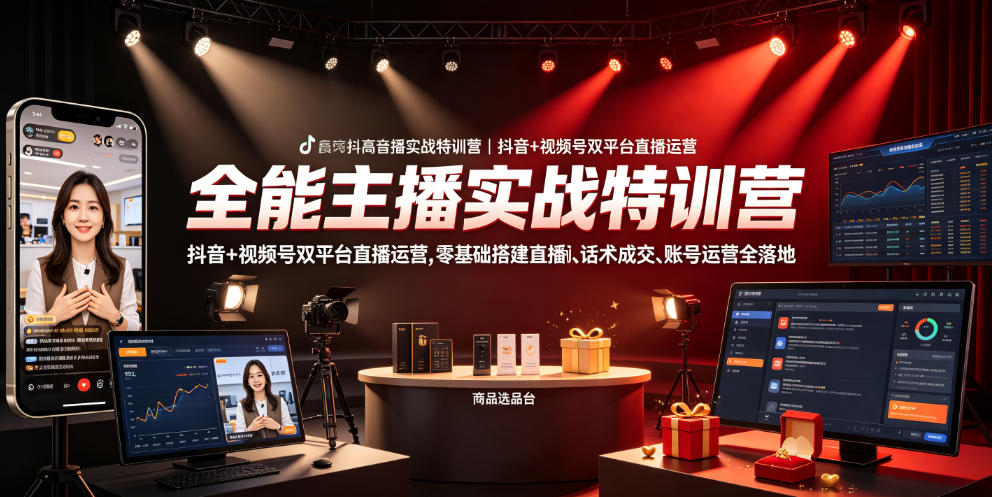 全能主播实战特训营｜抖音+视频号双平台直播运营，零基础搭建直播间、精准选品、话术成交、账号运营全落地|无忧资源社
