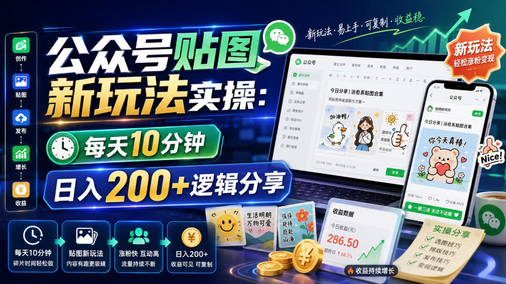 公众号贴图新玩法实操,每天10分钟,日入200+逻辑分享|无忧资源社