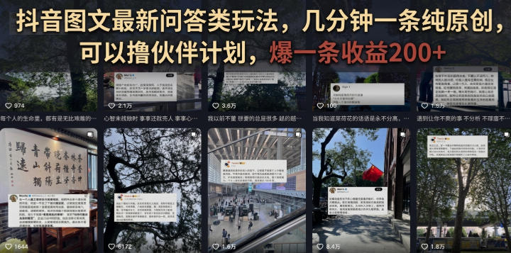 抖音图文最新问答类玩法，几分钟一条纯原创，可以撸伙伴计划，爆一条收益200+|无忧资源社