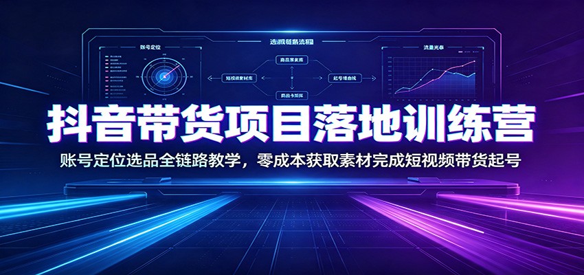 抖音带货项目落地训练营：账号定位选品全链路教学，零成本获取素材完成短视频带货起号|无忧资源社