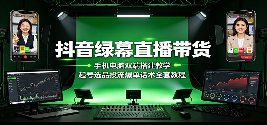 抖音绿幕直播带货：手机电脑双端搭建教学，起号选品投流爆单话术全套教程|无忧资源社