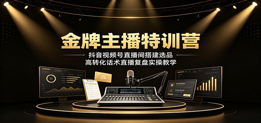 金牌主播特训营：抖音视频号直播间搭建选品，高转化话术直播复盘实操教学|无忧资源社