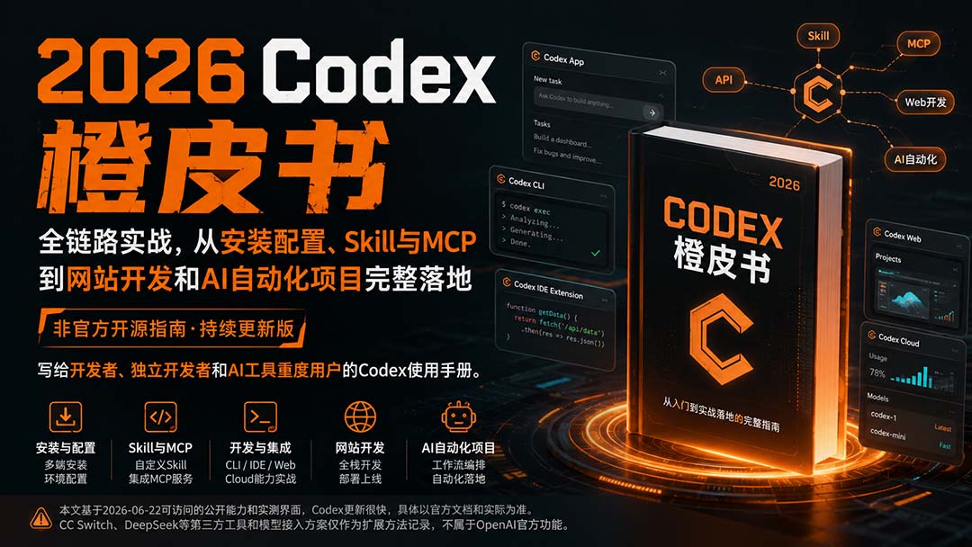（20105期）2026Codex橙皮书：全链路实战，从安装配置、Skill与MCP到网站开发和AI自动化项目完整落地|无忧资源社