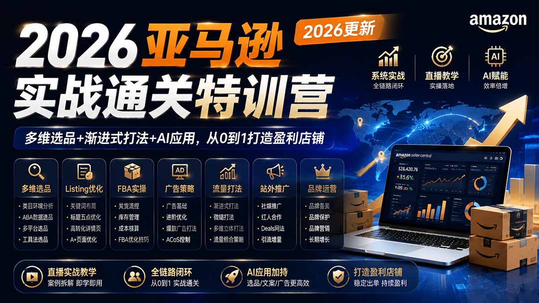 （19907期）2026亚马逊实战通关特训营-2026更新，多维选品+渐进式打法+AI应用，从0到1打造盈利店铺|无忧资源社