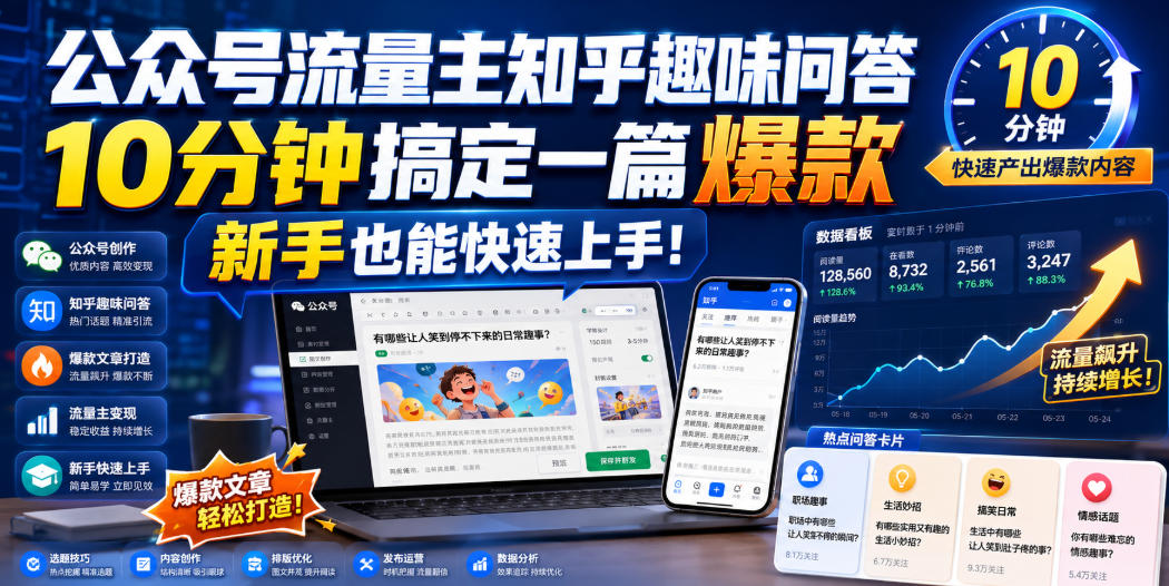 公众号流量主知乎趣味问答，10分钟搞定一篇爆款，新手也能快速上手！|无忧资源社